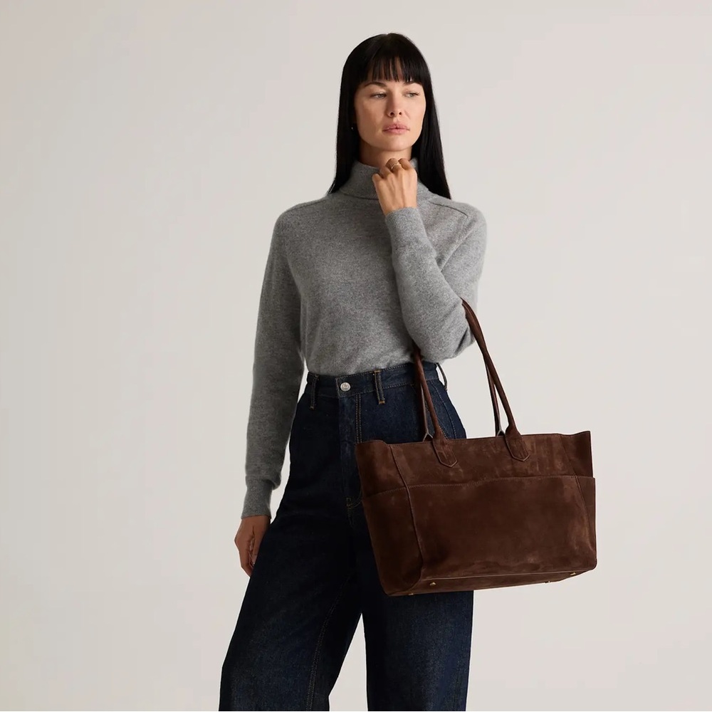 Quince Italian Suede Shopper Tote Bag - Chocolate Brown New with Tags!